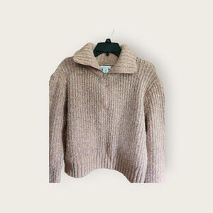 Sincerely Jules Quarter Zip Chunky Knit Ribbed Cropped Pullover Sweater Size M